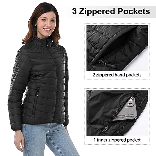 Outdoor Ventures Women's Packable Full-Zip Short Puffer Jacket Insulated Quilted Warm Lightweight Winter Coat3