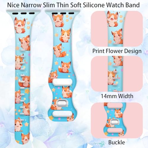 Image of Slim Cute Cartoon Band Printed Compatible with Apple Watch Bands 49mm 46mm 45mm 44mm 42mm 41mm 40mm 38mm Women, Silicone Adorable Printed Fadeless Pattern Design Strap for iWatch Series 11 10 9 8 7 6 5 4 3 2 1SE FOX