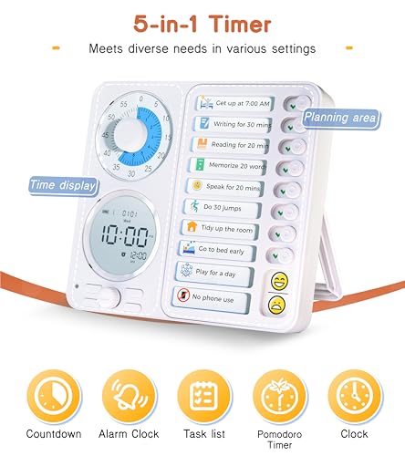 Image of Herloreen 3-in-1 Visual Timer Task Timer with Chore Chart Board, ADHD Tool for Kids Adults Visual Schedule for Kids with Autism, Daily Checklist for Home, School, Classroom, Desk, Chore Chart