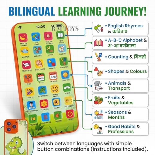 Image of Kids Educational Smart Phone Toy - Educational Phone for Kids 5-7, Interactive Educational Toy Phone for Children, Educational Toy Phones with Light Up Buttons, Letters & Numbers Learning Cell Phone