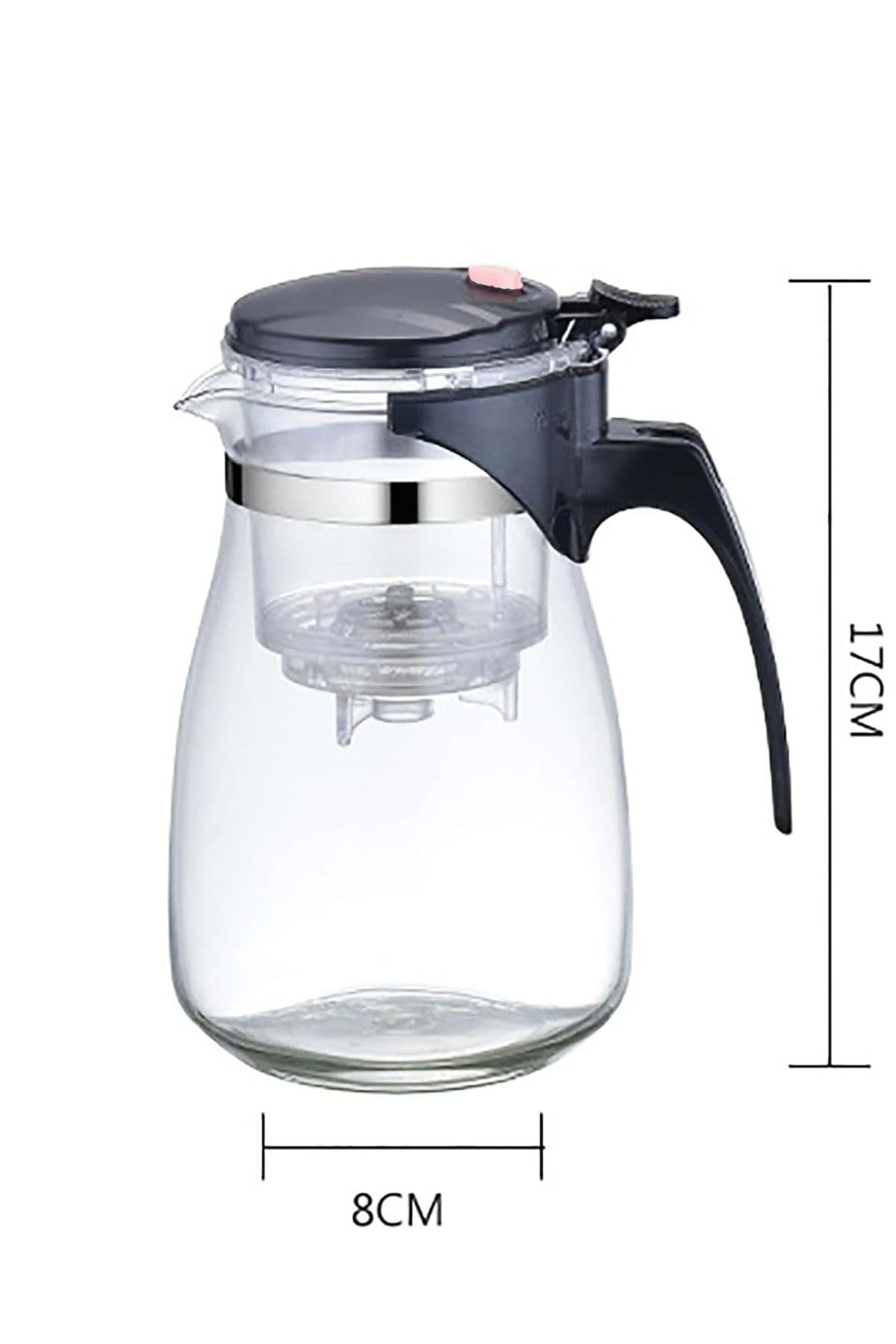 Jenisa Sihirli Borosilikat Cam Demlik 900 ml Isıya Dayanıklı & Tek Tuşla Demleme