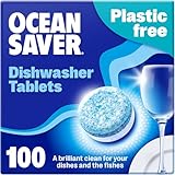 OceanSaver Eco-Friendly Dishwasher Tablets - Pack of 100 | Non-Toxic & Plastic-Free Dish Washing Tablets for Sustainable Cleaning | All in One Plant-Based Dishwasher Salt & Rinse Aid for Tough Stains