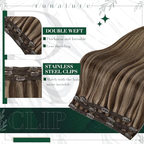 RUNATURE Clip in Hair Extensions Real Human Hair Brown Highlight Honey Blonde Clip in Extensions Remy Clip in Human Hair Extensions Brown Real Hair Clip on Extensions 3PCS 50G 10Inch - Image 2