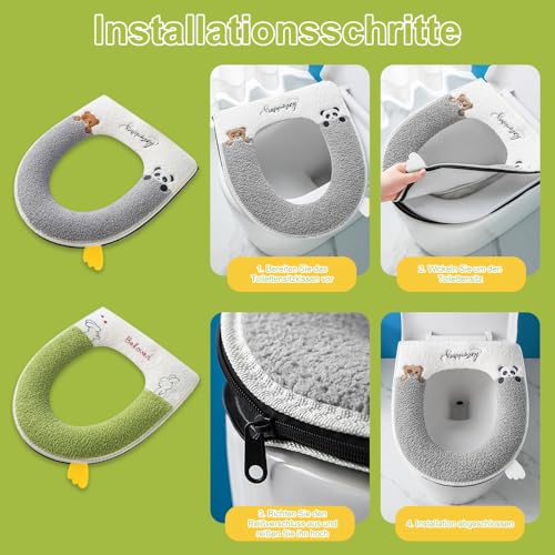 Fyfjur Reißverschluss Toilettensitzbezug, 2 Stück Plüsch Toilet Seat Cover mit Griff, Waschbare Toilettensitzmatte, Winter WC Sitzkissen Warm Halten, Klobrillen Auflage für Ovalen WC-Sitze, 38x43cm