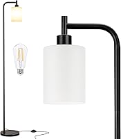 Vista 7 de Lámparas de pie para sala de estar, lámpara de pie industrial con pantalla de vidrio, lámpara de pie blanca moderna con bombillas LED, lámpara