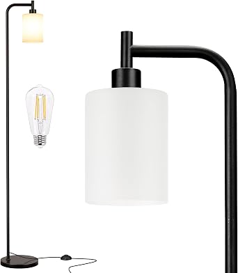 Ziisee Floor Lamps for Living Room - Standing Lamp with Frosted White Glass Shade, Modern Industrial Floor Lamp with LED Bulbs, Black Tall Lamp for Bedroom OfficeLight Bulb Included