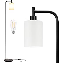 Ziisee Floor Lamp Bundle Standing Lamp with Opal Glass Lampshade, Modern Floor Lamp with LED Bulbs, Bright Industrial Floor Lamp for Bedroom, Black Tall Lamp for OfficeLight Bulb Included