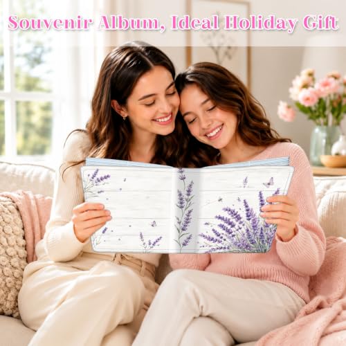 Image of Photo Album 4x6 120 Pockets Lavender Butterfly | 120 clear 4x6 photo pockets, strong elastic band, compact album, family travel wedding use, lavender butterfly cover