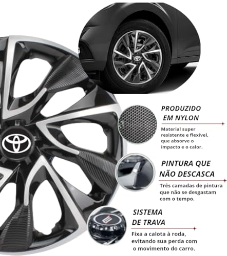 Jogo 4 Calotas Esportivas DS4 Preto/Prata aro 14 TOYO Etios Hatch Sedan Yaris Hatch Sedan Corolla