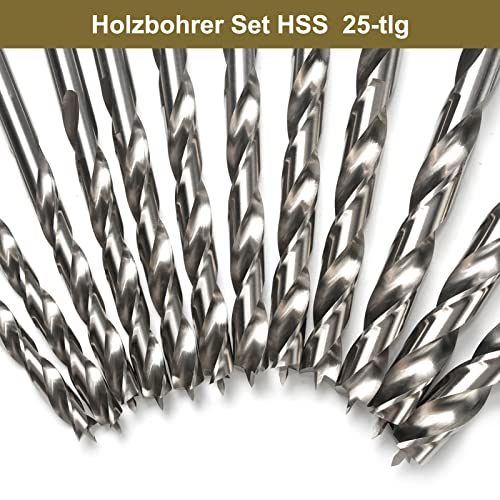 BeHappy Holzbohrer Set 25-teilig, HSS-G Holzspiralbohrer für Holzarbeiten