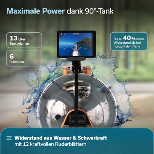 Skandika Wasserrudergerät Lykke | 90° Tank, Holz Rudergerät für Zuhause - 2