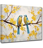 CXHOSTENT Bird Canvas Wall Art Two Couple Birds on Branch Yellow Flower Tree Pictures Prints Love...