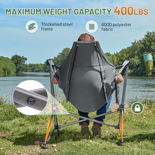 TIMBER RIDGE Hammock Camping Chair, Oversized Swinging Chair with Adjustable Back and Seat Height for Outdoor Lawn, Backyard and Patio, Supports 400lbs, Grey by TIMBER RIDGE - Image 4