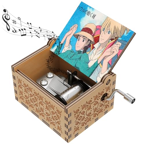HLZK Anime Howl Caja de música de manivela de mano, cajas musicales talladas antiguas de madera de Howls Sophie para cumpleaños, Navidad/Año Nuevo (Estilo-Madera-B)