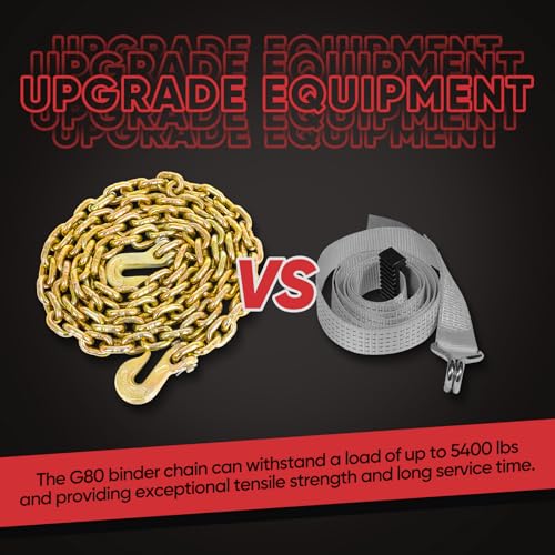 Image of Dollate G80 Transport Binder Chain 3 /8 Inch x 10 Foot, Heavy Duty Chain with 5400 lbs Safe Working Load Limit, Logging Chain with Grab Hooks for Transporting, Towing, Tie Down, Binding Equipment