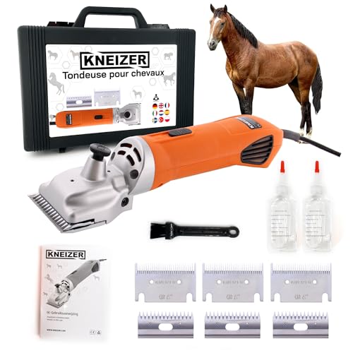 Tondeuse Cheval KNEIZER – Kit Complet – Lames Interchangeables – Silencieuse & Faible Vibration – Pour Tous Types de Poils – Sans Entretien – Confort Optimal pour le Cheval
