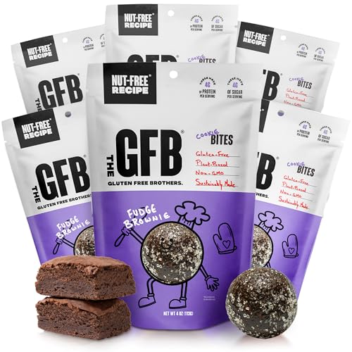The GFB Fudge Brownie Allergen Friendly Protein Bites | Gluten Free Nut Free Snacks | Super Tasty Plant Based Protein Balls | Travel Ready Non-GMO, Kosher & Vegan Snacks | Resealable 4oz Bags, 6 Pack