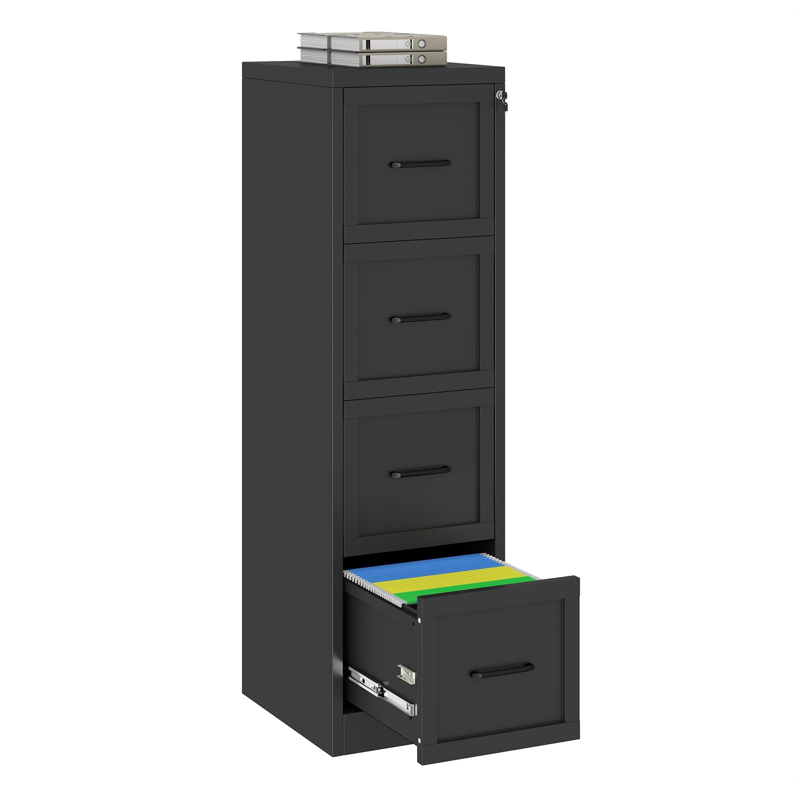 Black Metal Vertical File Cabinet with Lock - 4 Drawer