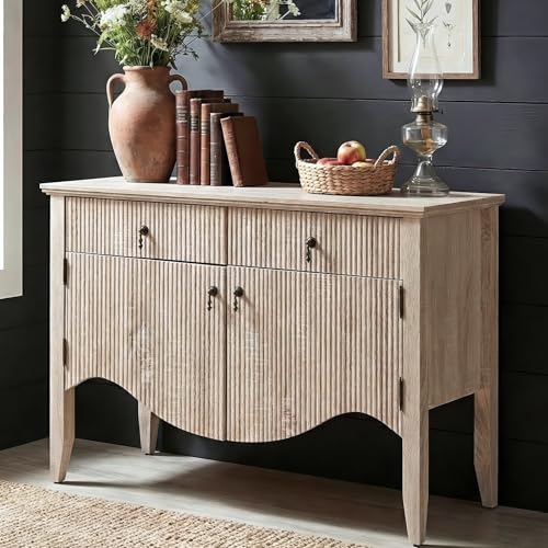 Image of FUSUNBAO 40 inch Fluted Buffet Cabinet, Sideboard Credenza with Drawer,Walnut | Retro,Storage Cabinet,Fluted Sideboard Credenza, 2 Drawer, Accent Bar Cabinet, For Living Room, Dining Room, Entryway