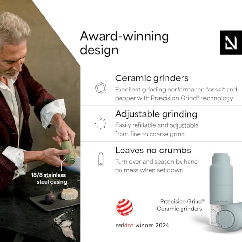 Image of LARS NYSOM Salt and Pepper Grinder Set, Stainless Steel Manual Salt and Pepper Mills, Adjustable Ceramic Grinder, Design Spice Shakers (Sky Blue)