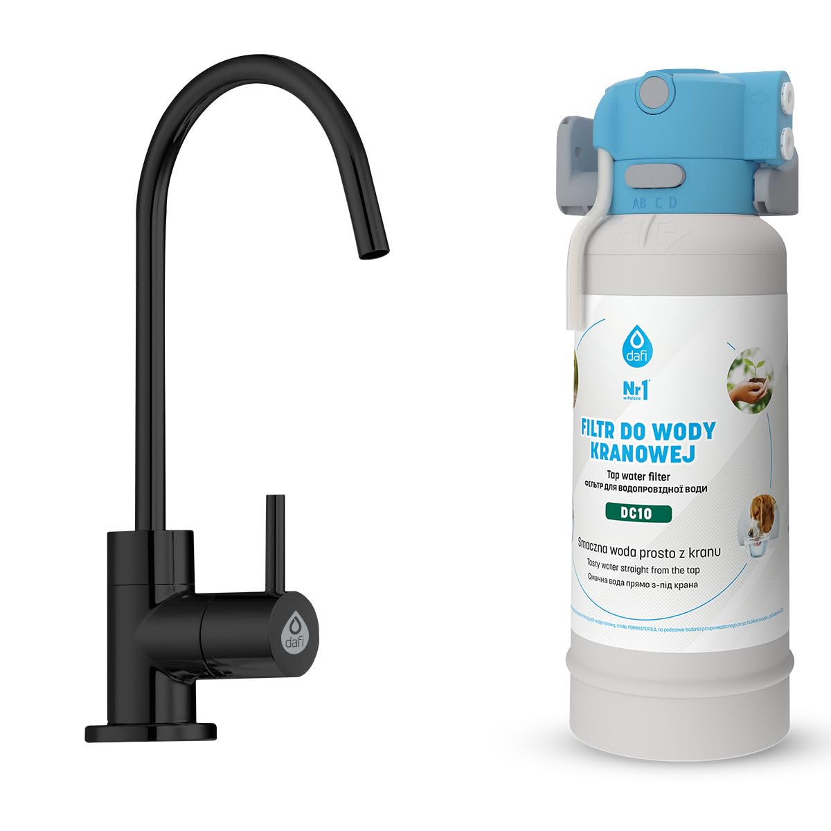 DAFI FLOW COMFORT DC10 + Kran ALTO czarny - Filtr do wody z wkładem węglowym, redukcja chloru, smaczna woda, łatwy montaż, system bez narzędzi, alternatywa dla wody butelkowanej