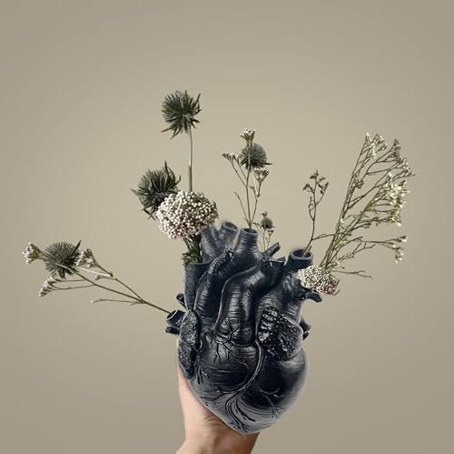 Decorative Heart Vase For Flowers, Resin Heart Vase Flower Pot Anatomical Heart Shaped Decoration Creative Heart Vase For Living Room, Bedroom And Desktop Decoration,8.26 * 5.9In,Black #TOP6