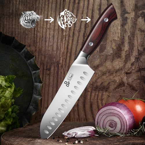 DDF iohEF Kitchen Knife 7 inch Chef Knife Professinal Santoku Knife, Japanese Stainess Steel Ultra Sharp Cooking Knife with Ergonomic Handle for Chopping Vegetable and Cooking - Image 7
