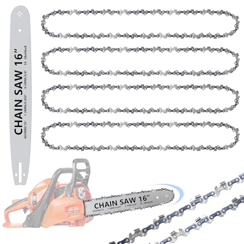 Amentalove 4PCS 16 Pouces Chaînes de Tronçonneuse avec Longueur Guide Chaîne 40cm, Chaine Tronconneuse, 59 Maillons d'entraînement, Calibre 0,050