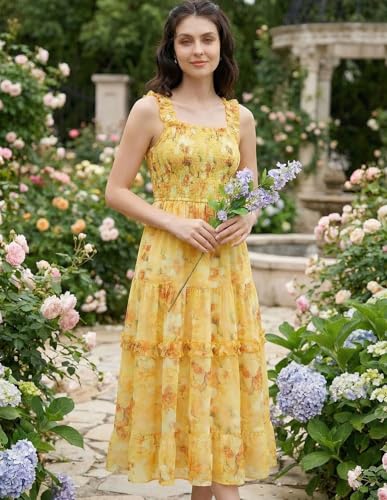 Image of Scarlet Darkness Floral Dress for Women 2026 Flowy Sundress Smocked Cottagecore Dresses