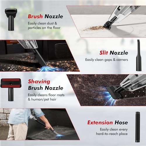 Image of Vacuum Cleaner for Car Use, 9500PA Cordless Vacuum Cleaner for Home Use Wet and Dry, 3 Powered Modes by 6000mAh Battery & 12V DC Car Port & USB Charging, Lightweight, LED Light, HEPA Filter