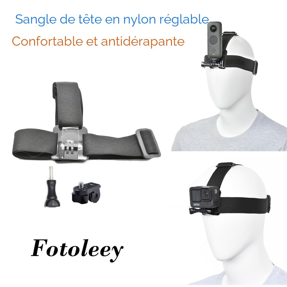 Kit d'accessoires de Sangle de Poitrine pour Insta360 X5/X4/X3/X2/Ace,Compatible avec GoPro Hero, y Compris Support de Sangle de tête, Clip de Sac à Dos, Support de dragonne