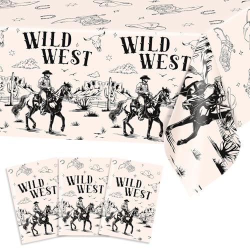 Avezano 3 pcs Wild West Tablecloths 108 x 54 inch Western Party Decorations Cowboy Birthday Party Supplies Table Covers Disposable Plastic for Men Boys