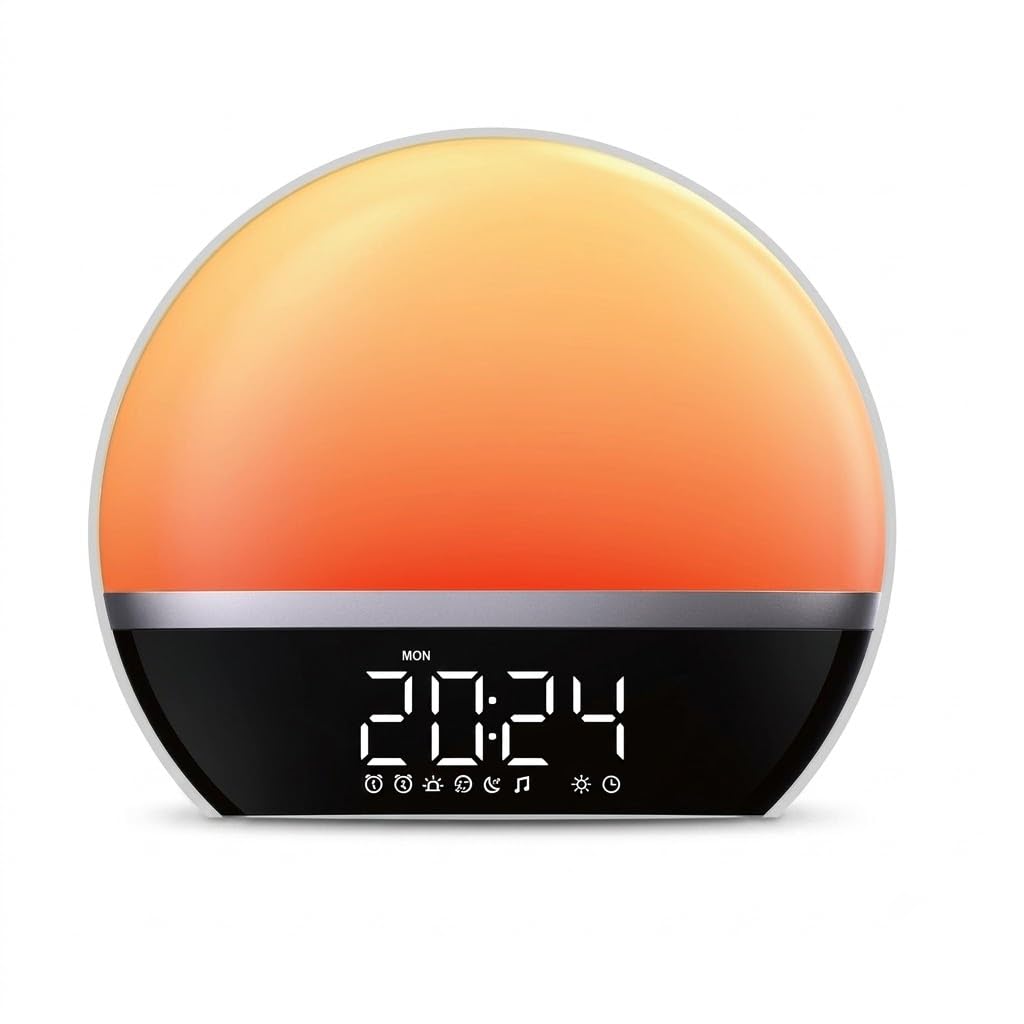 Goldling Sunrise Alarm Clock Wake Up Light White Noise Machine with 23 Sleep Sounds Sunrise & Sunset Simulation Dual Alarm & Snooze FM Radio 13 Colour Night Light 28 Alarm Sounds Dimmable LED Display