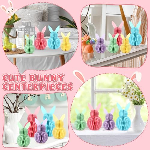 Naozinebi 5Pcs Easter Bunny Honeycomb Centerpiece Easter Party Table Decorations 3D Paper Rabbit with Magnet Pastel Table Ornament for Home Office Kitchen Easter Gift Holiday Party Table Supplies by Naozinebi - Used condition - Image 6