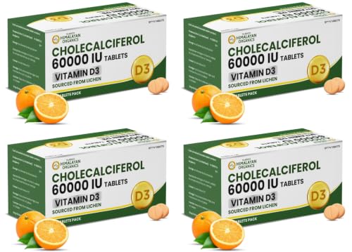 Image of Vlado's Himalayan Organics Vitamin D3 60000 IU Cholecalciferol Tablets | High Potency Weekly D3 Supplement for Bone, Joint & Immune Health | Delicious Orange Flavour | 40 Tablets, Pack of 4