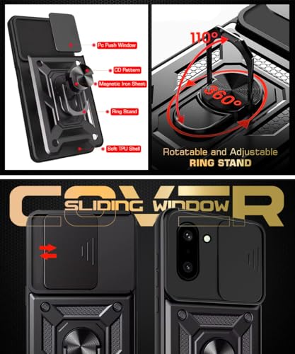 Image of WOW IMAGINE Tough Armor Bumper Mobile Back Case for 1+ OnePlus 15R 5G 2025 | Sliding Camera Cover | Shock Proof 360 Protection | Hybrid PC + TPU | Ring Holder with Kickstand - Black