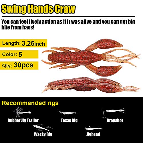 image for XFISHMAN Crawfish-Lures-Bass-Fishing-Jig-Trailers-Soft Plastic 25/30 p