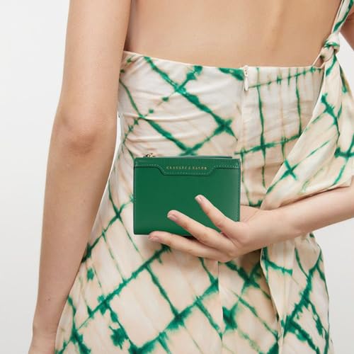 Slim Genuine Leather Wallet for Women Bifold/Trifold Compact with Zipper Pocket Black (Green)2
