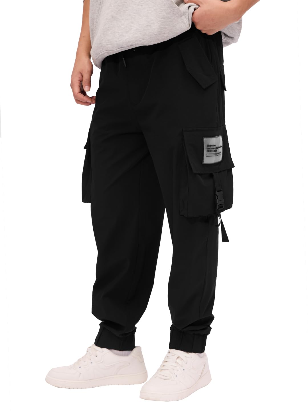 the souled store Batman: Dark Knight Men and Boys Drawstringed Black Printed Cotton Cargo Joggers-picture-32