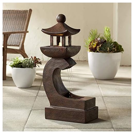 John Timberland Garden Pagoda 31" High Rust LED Lighted Outdoor Fountain