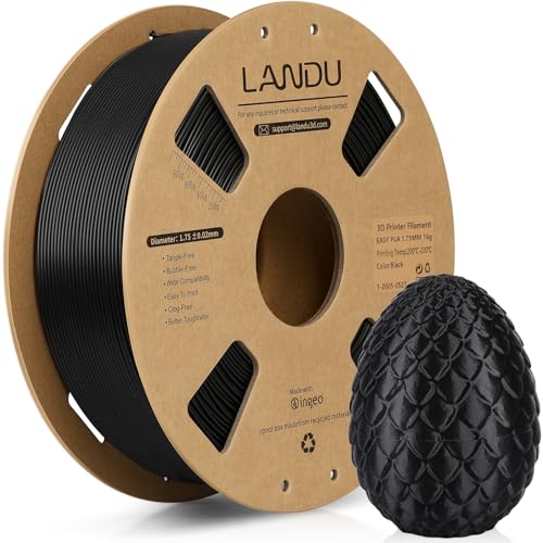Image of LANDU PLA Filament 1.75mm Black 1KG, 3D Printer Filament 1kg Cardboard Spool(2.2lbs), Dimensional Accuracy + /- 0.02mm, Neatly Wound 3D Printing Filament Fits for Most FFF 3D Printers, Black PLA