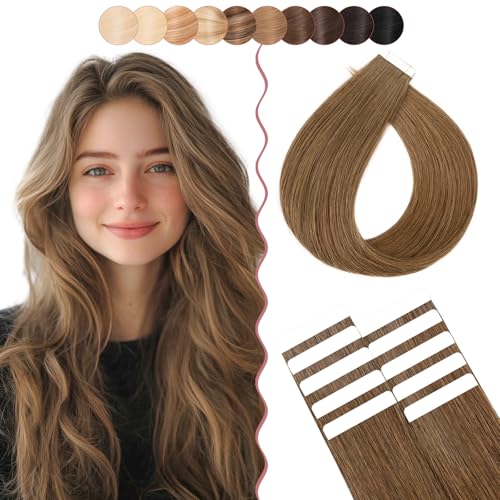 30cm SEGO Extensiones Adhesivas Pelo Natural 10PCS [#4 Castaño Medio] Cinta Adhesiva Invisible Sin Clips 100% Remy Liso Cabello Humano Auténtico (10g)