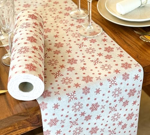 NATUARTE, Chemin de table de Noël en tissu non tissé - Rouleau de 25 m x 30 cm - Décoration de table de Noël - Rouge et blanc