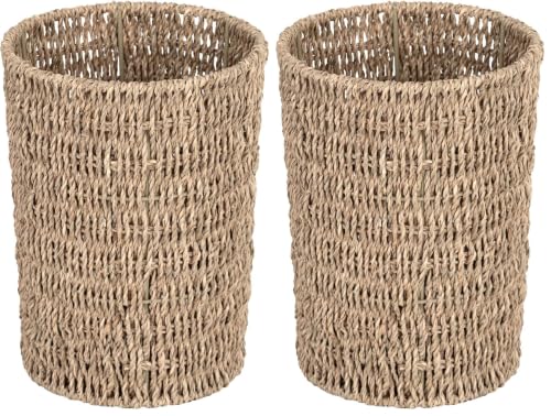 Image of StorageWorks Wicker Waste Basket, Small Trash Can with Handwoven Seagrass, Wicker Garbage Can for Bedroom, Bathroom, 2 Pack