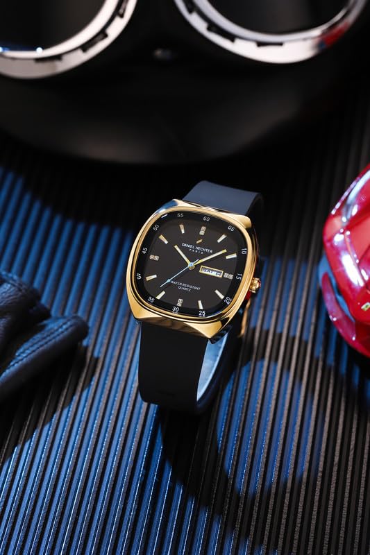 Image of Daniel Hechter Paris Bercy Collection Analog Quartz Watch for Men with Square Dial, Day-Date Display, Crystal Hour Markers and Silicone Strap - DHM1053