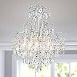 WUZUPS 5-Light Crystal Candle Chandelier Pendant Ceiling Modern Lighting Fixture for Bedroom Hallway Bar Kitchen Bathroom, H 22.8' W19.7, E12 Base, Silver