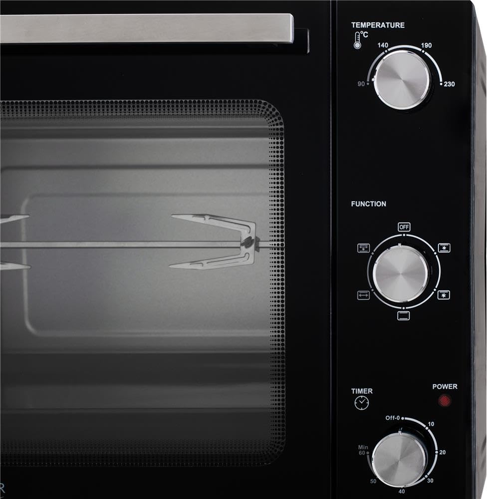ADLER EUROPE AD 6028 Elektrobackofen 60 Liter, Mini-Backofen mit Umluft, Drehspieß, Timer, 5 Heizmodi, 2000W, Doppelglastür, Backblech und Grillrost, Schwarz