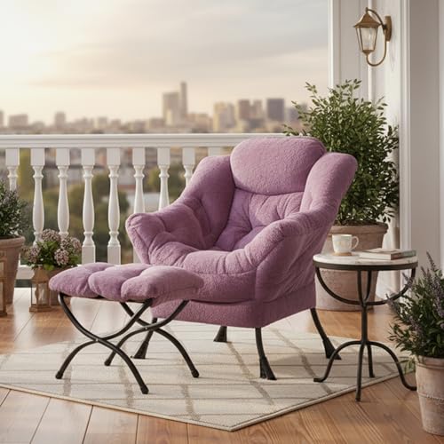 Image of Tiita Lazy Chair with Ottoman, Purple Modern Large Accent Chair, Comfy Leisure Sofa Armchair with Ottoman, Reading Chair with Footrest for Bedroom, Living Room, Dorm Rooms, Plush Purple