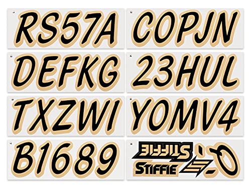 Image of Whipline Solid Black /Tan 3 inch Alpha-Numeric Registration Identification Numbers Stickers Decals for Boats & Personal Watercraft