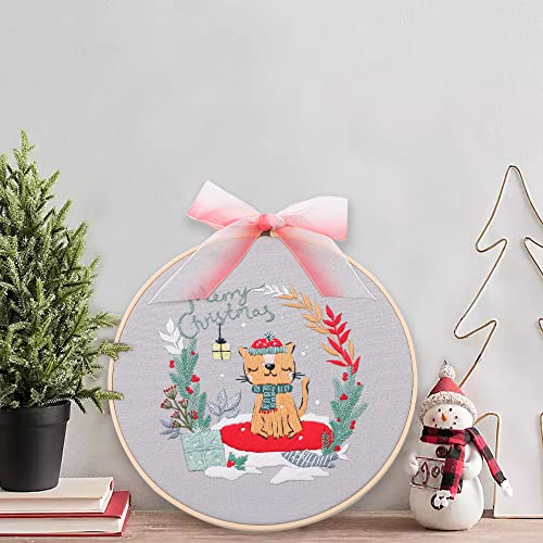 Harimau 3 In Beginner Embroidery Kit,Christmas Pattern,Cross Stitch Kits , Including Stamped Embroidery Cloth With 3 Embroidery Hoops, Color Threads And Embroidery Kits, Gray #TOP3